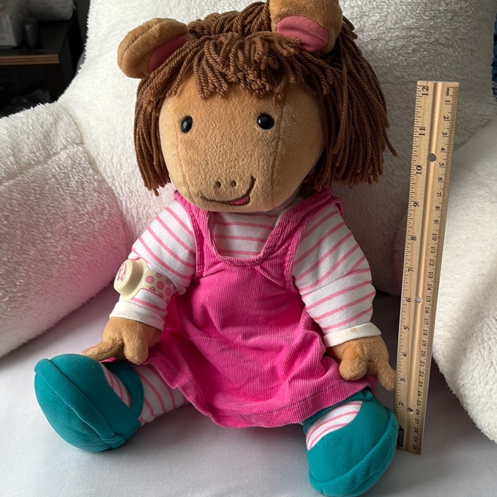 Cute Plush Doll in Pink Dress and Teal Shoes battery operated